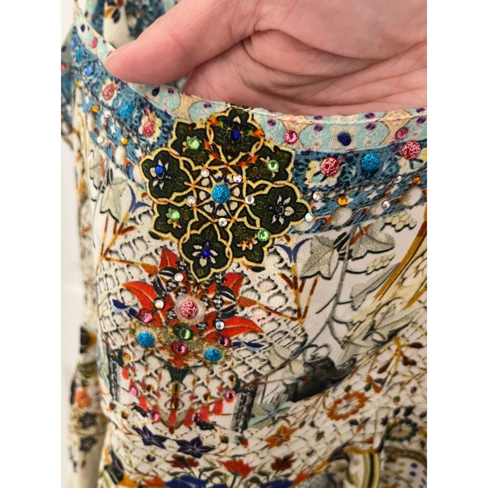 Camilla S SMALL Silk Tie Waist Butterfly Effect Embellished Sequin Dress Festiva - Picture 12 of 14